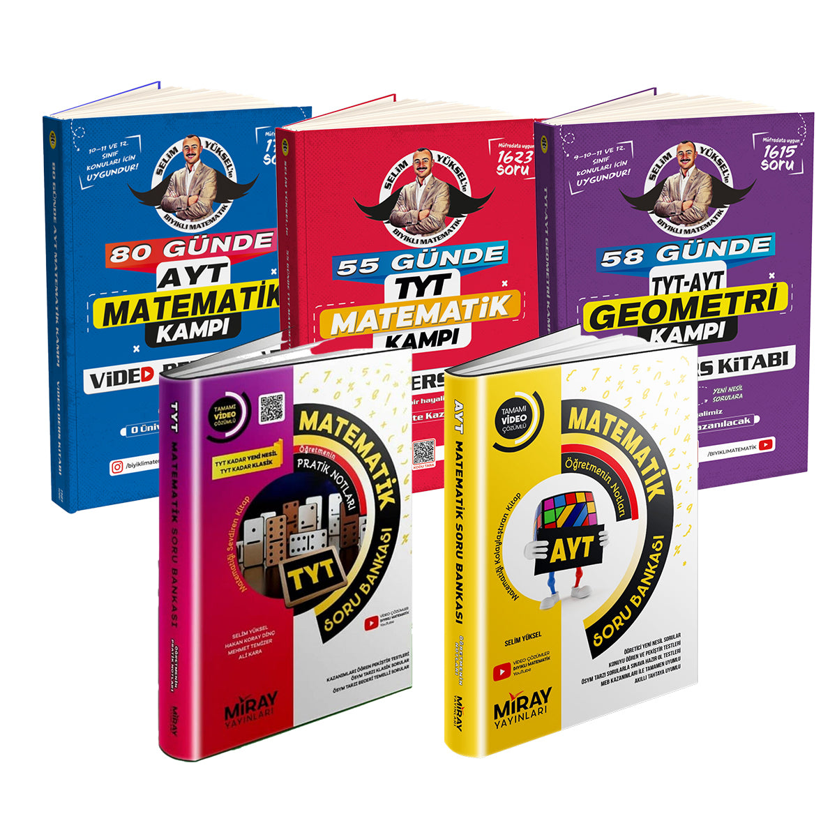 5li Bıyıklı Matematik TYT-AYT-GEO Video Ders Kitapları ve Miray Tyt -Ayt Matematik Soru Bankasık