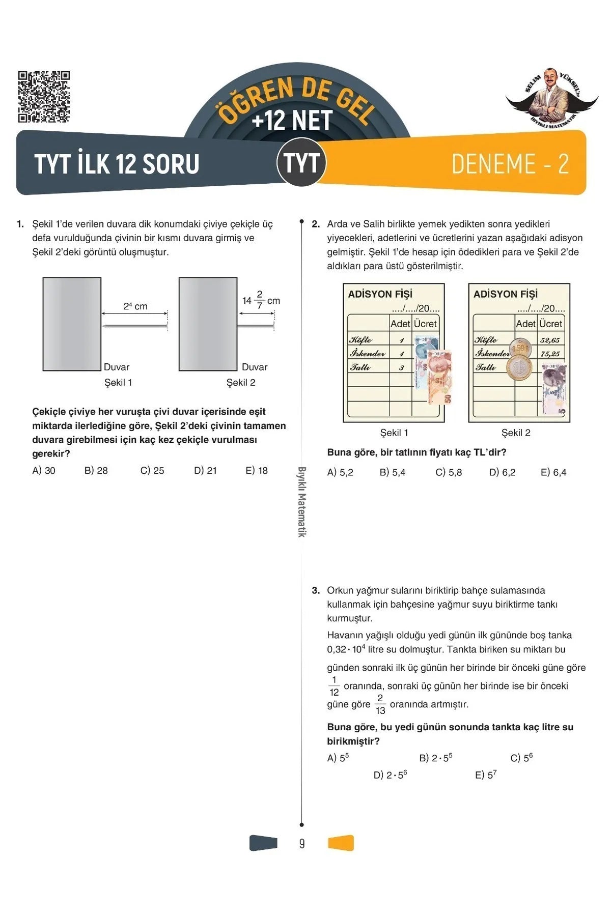 TYT İlk 12 - AYT İlk 10 Soru Matematik 30 Deneme- Öğren de Gel +22 Net - Bıyıklı Matematik