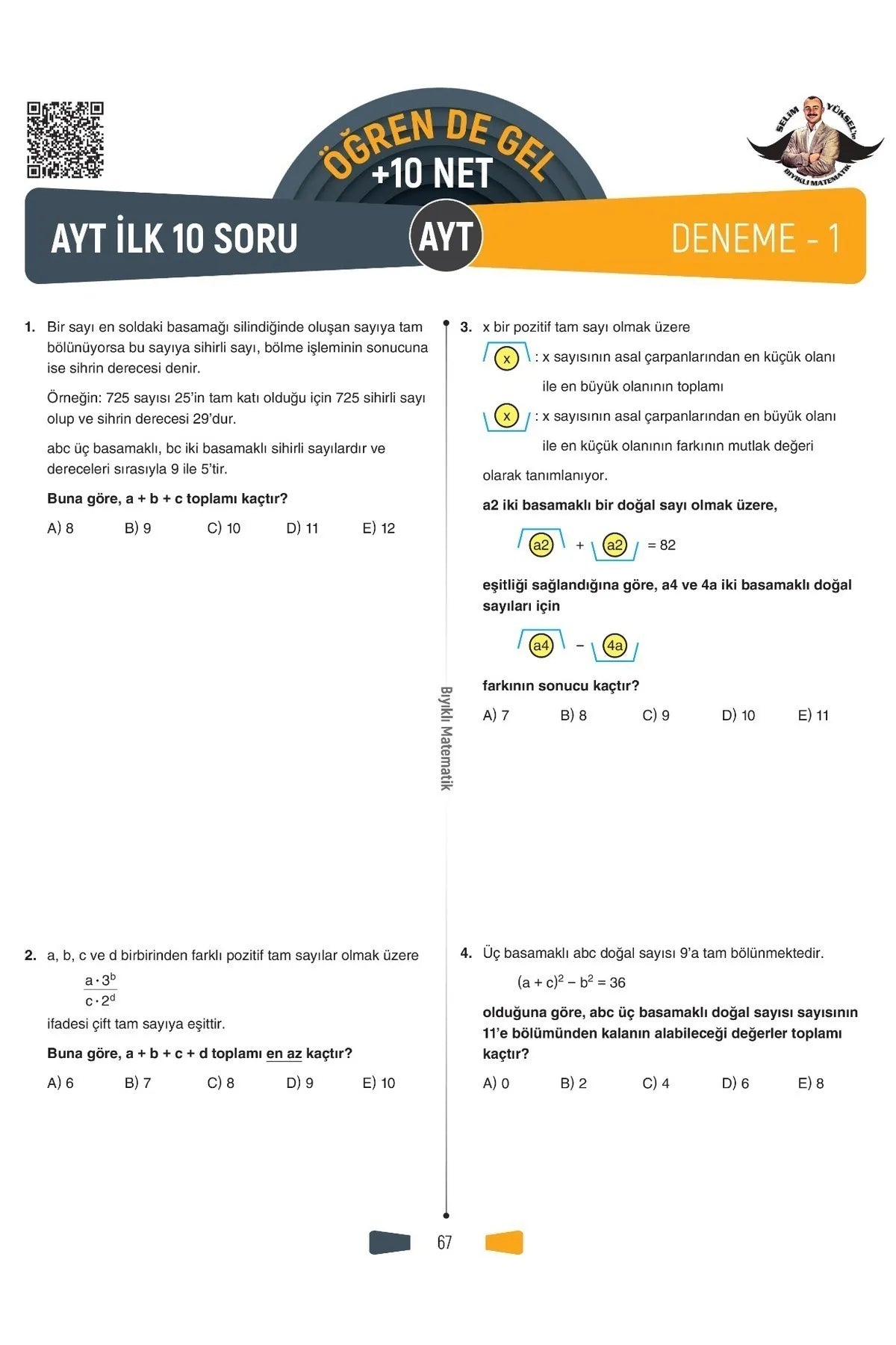 TYT İlk 12 - AYT İlk 10 Soru Matematik 30 Deneme- Öğren de Gel +22 Net - Bıyıklı Matematik