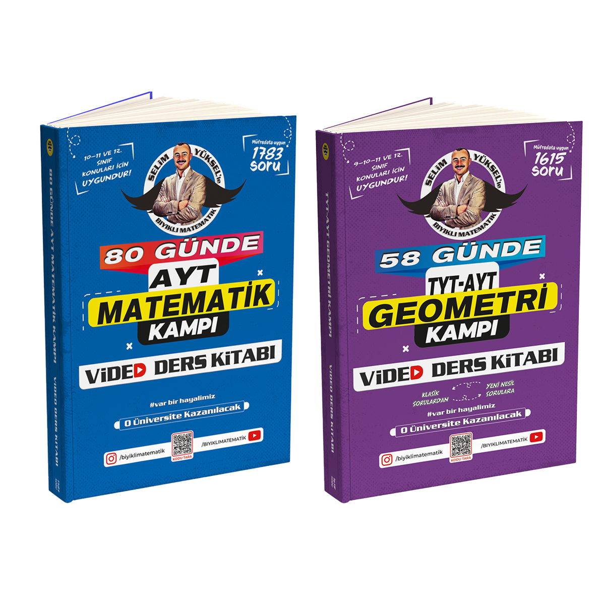 2li Vidgeo Bıyıklı Matematik 80 Günde AYT Matematik Video ve 58 Günde Geometri Video Ders kitabı SELİM YÜKSEL